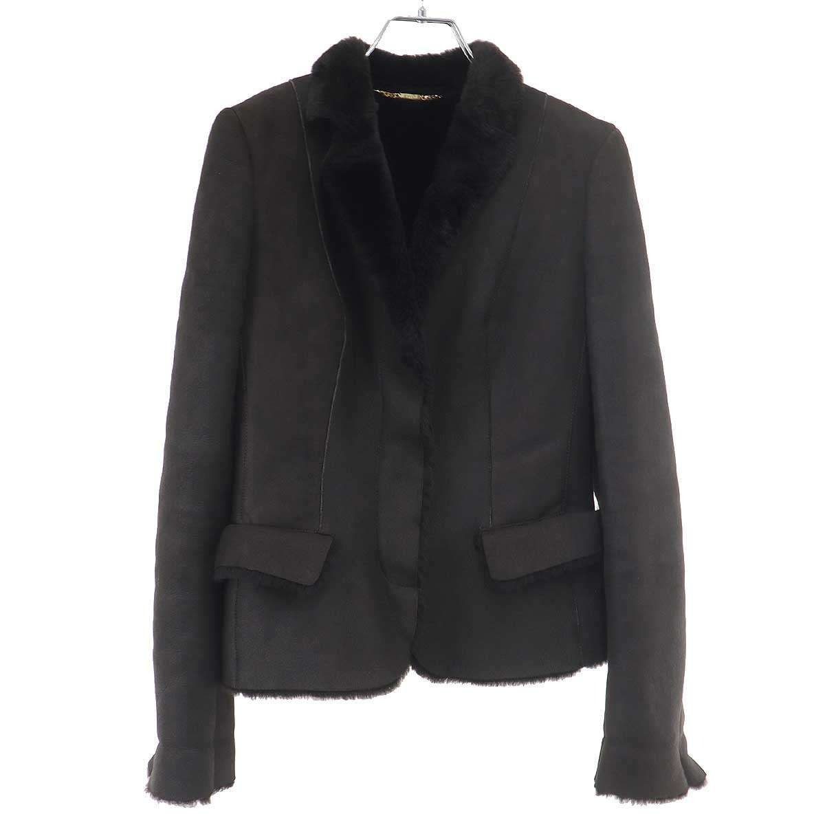 Gucci Mouton Leather Jacket Brown 38