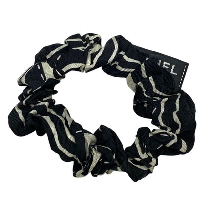 Chanel Scrunchie Hair Tie CC Logo Silk Black White