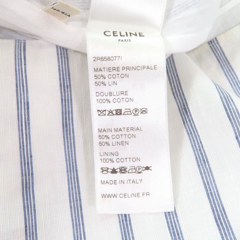Celine 2r658077i Linen Blend Mini Prairie Stripe Ruffle Dress Shirt Dress White