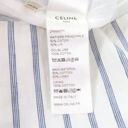 Celine 2r658077i Linen Blend Mini Prairie Stripe Ruffle Dress Shirt Dress White