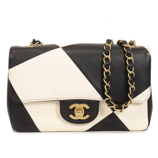 Chanel Chain Black White Gold Lambskin Single Flap 20 Shoulder Bag