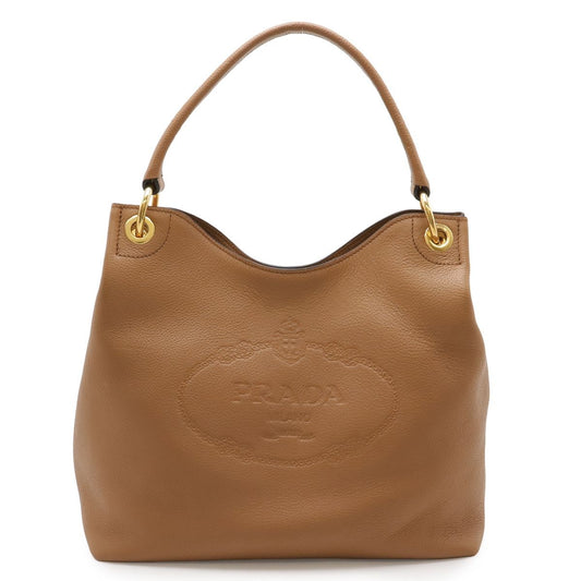Prada Logo Shoulder Bag Leather Camel Light Brown