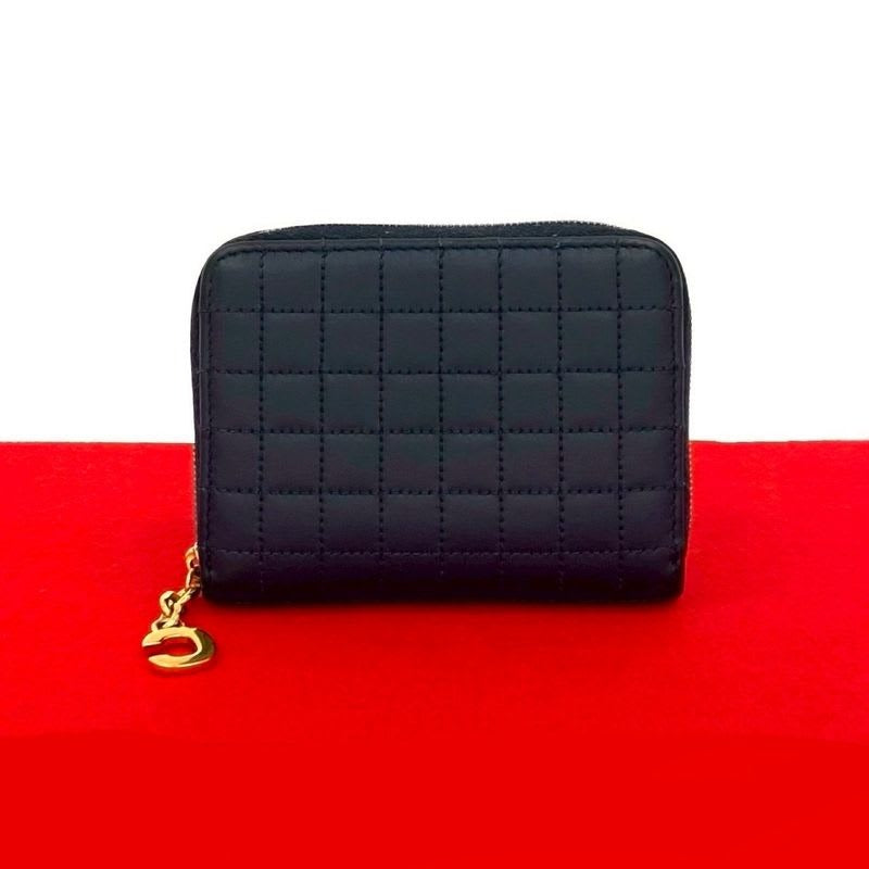 Celine CC Charm Compact Wallet Quilted Leather Round Zip Bifold