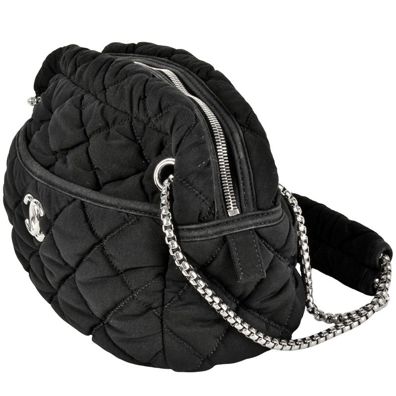 Chanel Matelasse Bubble Quilted Shoulder Bag Cotton A46168 Black Silver