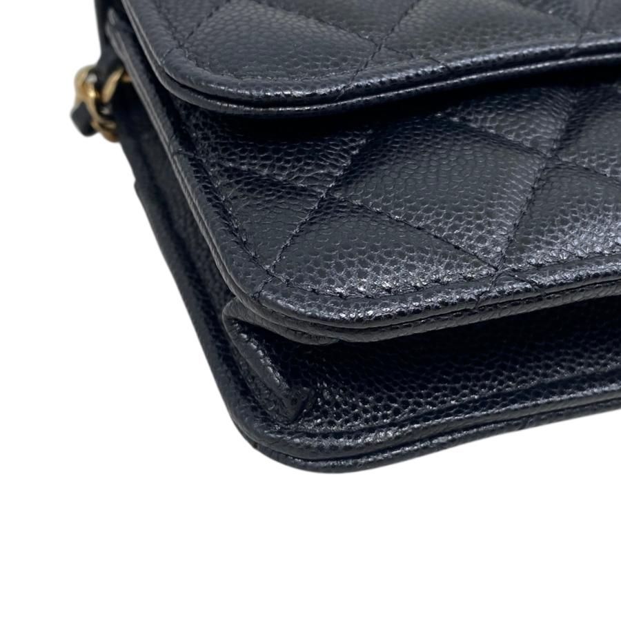Chanel Shoulder Bag Phone Case Ap3744 Matelasse Caviar Skin Coco Mark Black