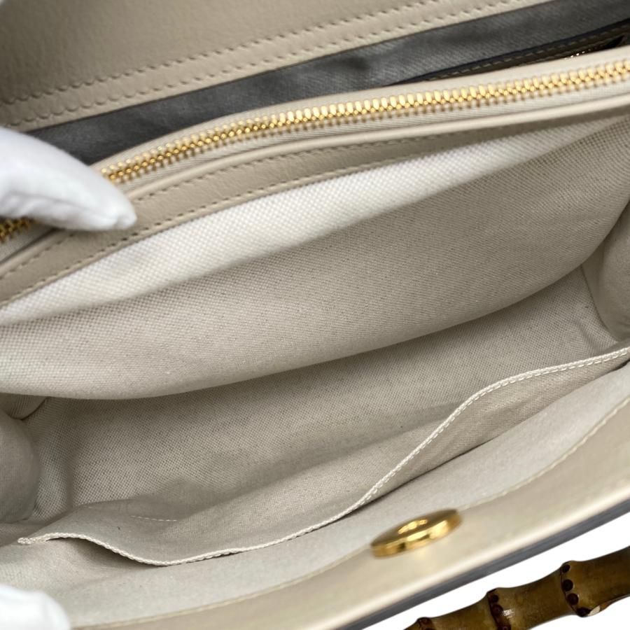 Gucci Tote Bag Diana Bamboo 655658 Leather Double G Beige Gold Hardware Gucci