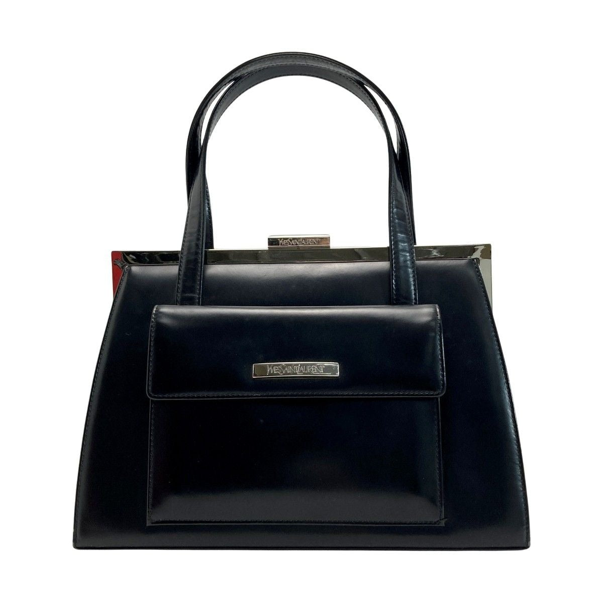 Yves Saint Laurent Clasp Handbag Black Leather Hotei