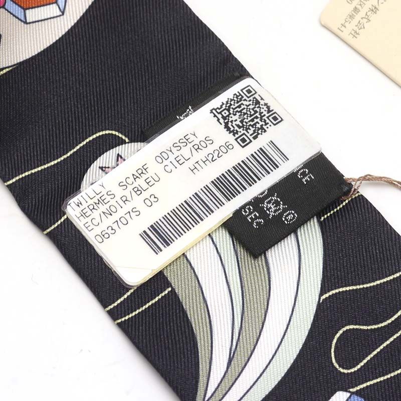 Hermes Twilly Odyssey Silk Scarf Black
