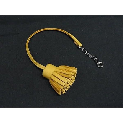 Hermes Carmenchita Leather Silver Tassel Key Holder Charm Yellow