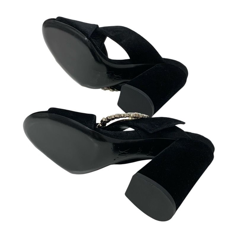 Louis Vuitton Sandals Shoes Velor Black LV Logo Bijou Mules