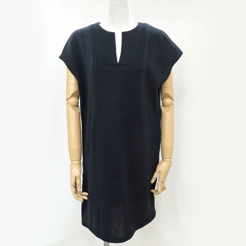 Hermes Waffle Knit Sleeveless Dress Black 100% Cotton Black Women's