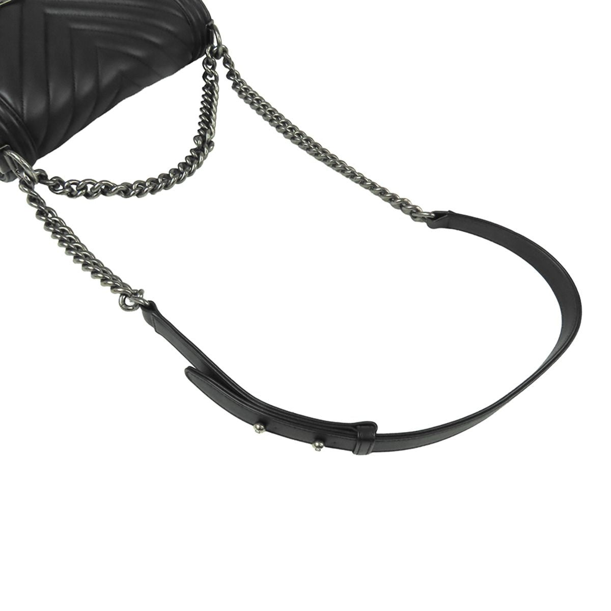 Chanel Boy Black Silver Lambskin Stitch Chain Shoulder Bag — view 5