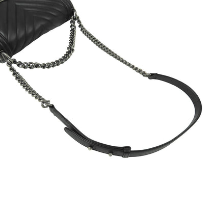 Chanel Boy Black Silver Lambskin Stitch Chain Shoulder Bag — view 5