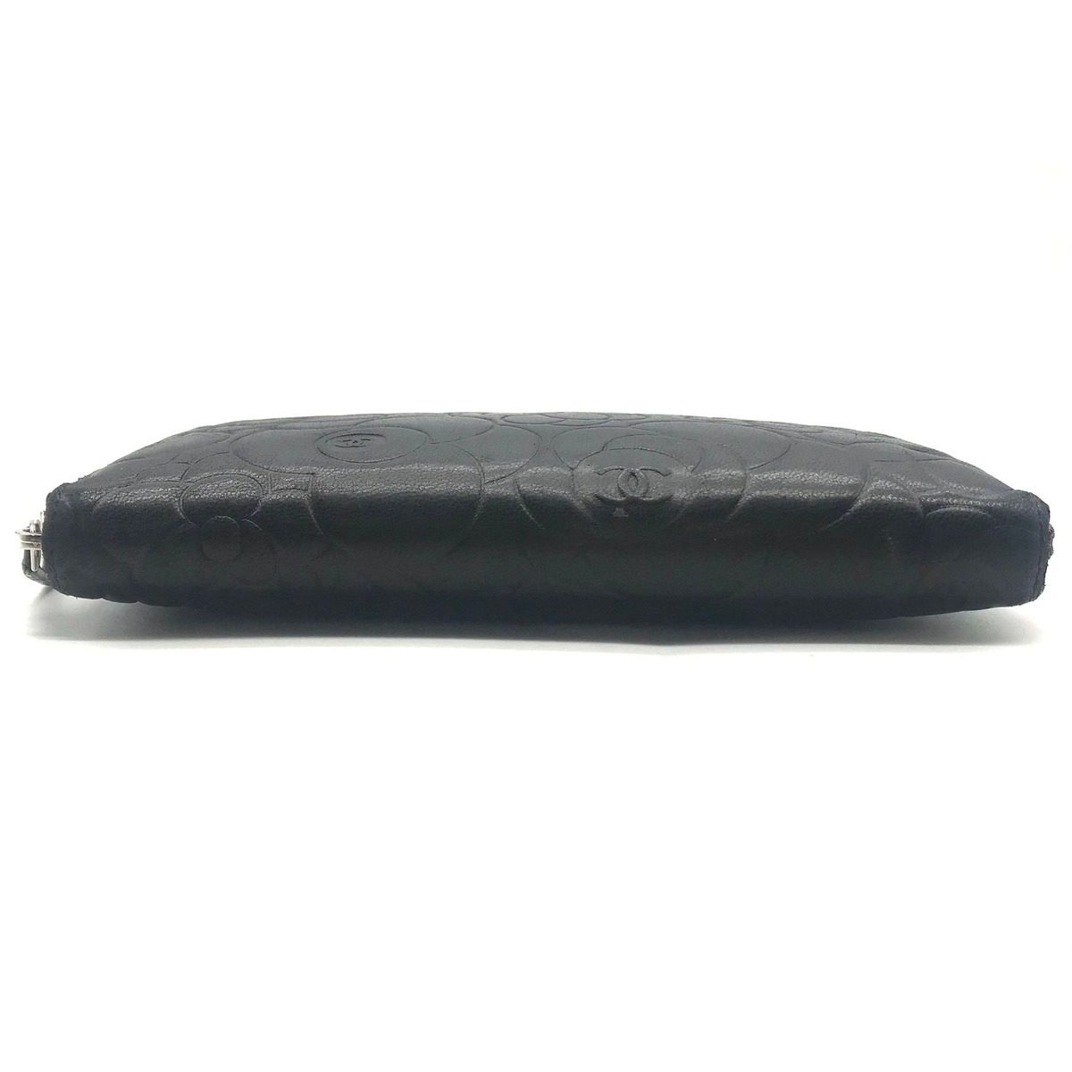 Chanel CC Logo Camellia Lambskin Zip Around Wallet Black — view 5