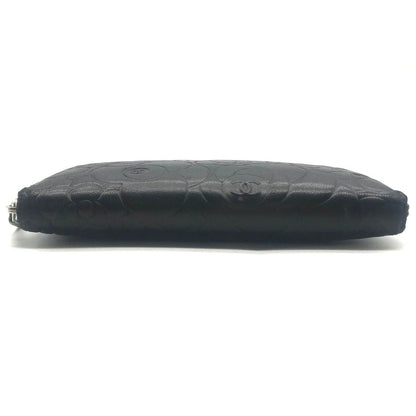 Chanel CC Logo Camellia Lambskin Zip Around Wallet Black — view 6