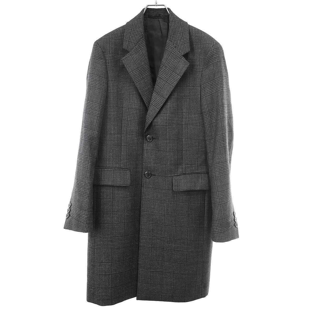 Prada Single Breasted Wool Check Coat Gray 44