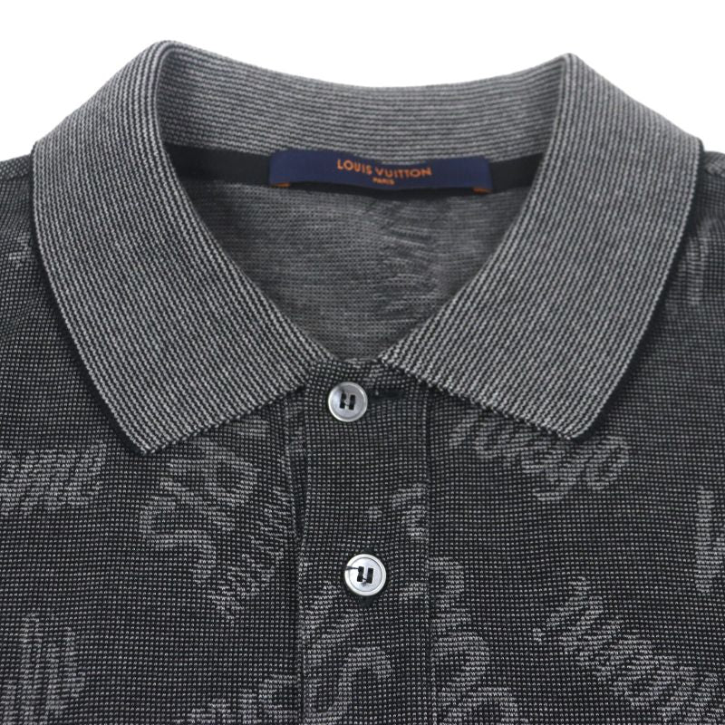 Louis Vuitton Cotton Logo Patterned Short Sleeve Polo Shirt Black M Made In