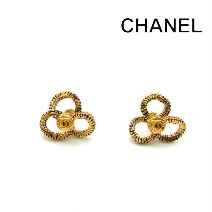 Chanel CC Logo Camellia Flower Gold Earrings