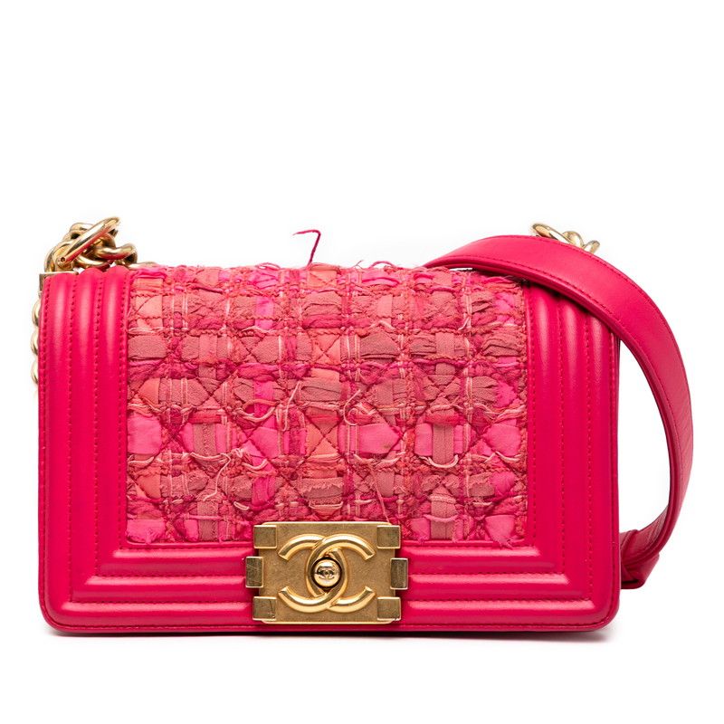 Chanel Boy Chanel 20 Chain Shoulder Bag Pink Tweed Lambskin Ladies Chanel