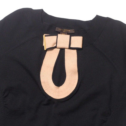 Louis Vuitton Knit Size XS Short Sleeves Sweater Top Ribbon Wool Black Pink