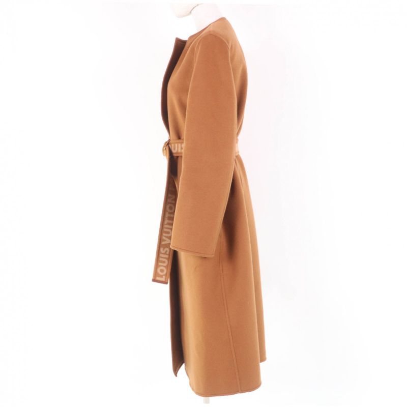 Louis Vuitton Wool Silk-blend Lined Monogram Belted Collarless Long Length Coat