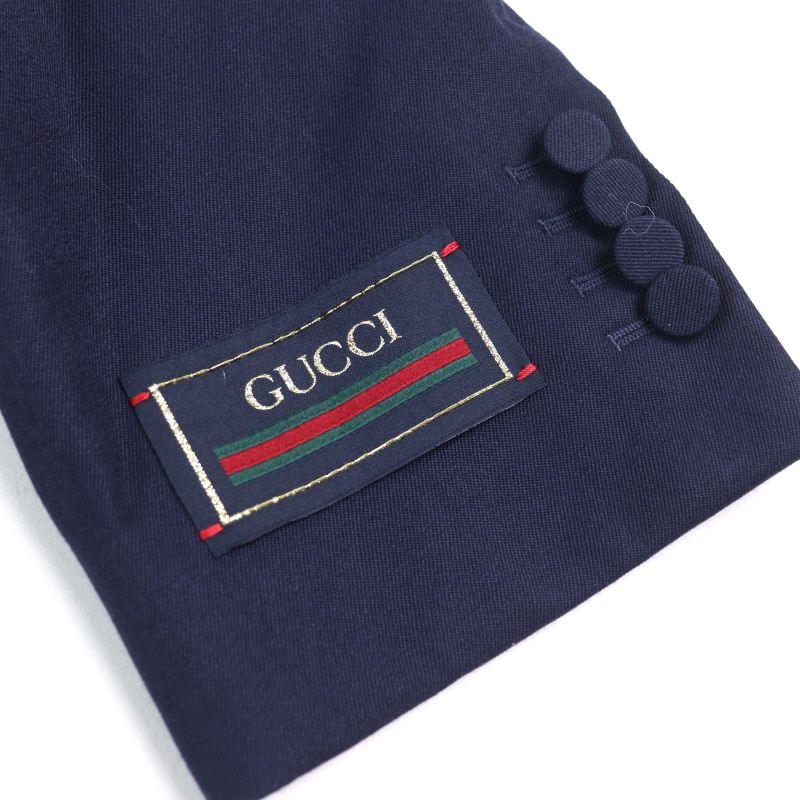 Gucci 23SS 736770 100% Wool Notched Lapel Walnut Double Breasted Jacket Navy 48