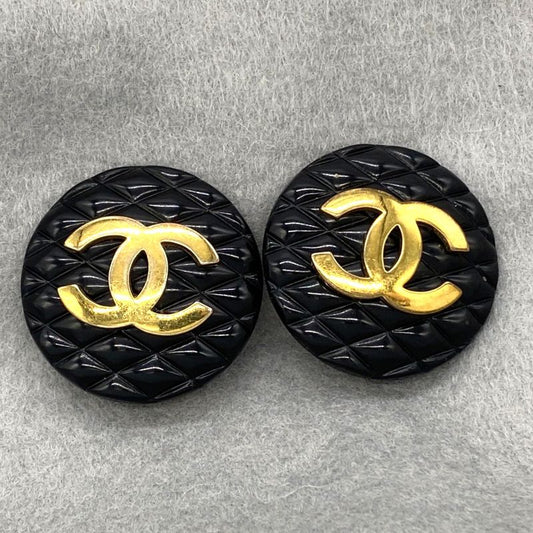 Chanel Earrings Matelasse Coco Mark Black Gold
