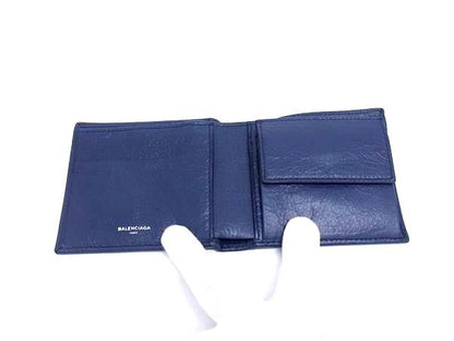 Balenciaga 542001 Square Coin Wallet Leather Bifold Wallet Navy