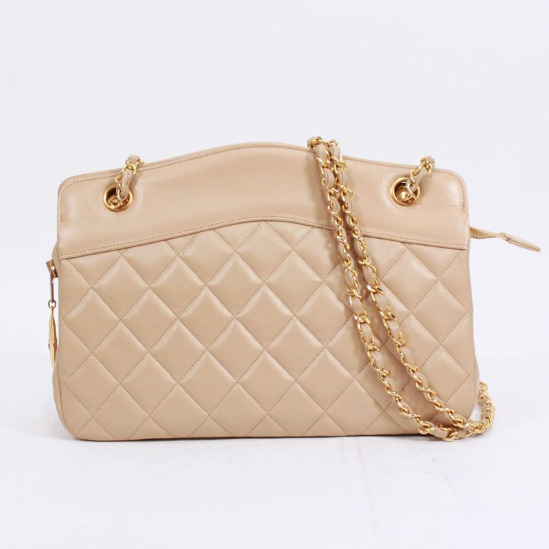 Chanel Matelasse Chain Calfskin Beige Shoulder Bag Gold