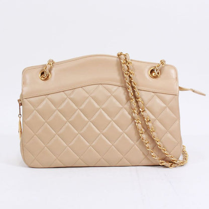 Chanel Matelasse Chain Calfskin Beige Shoulder Bag Gold