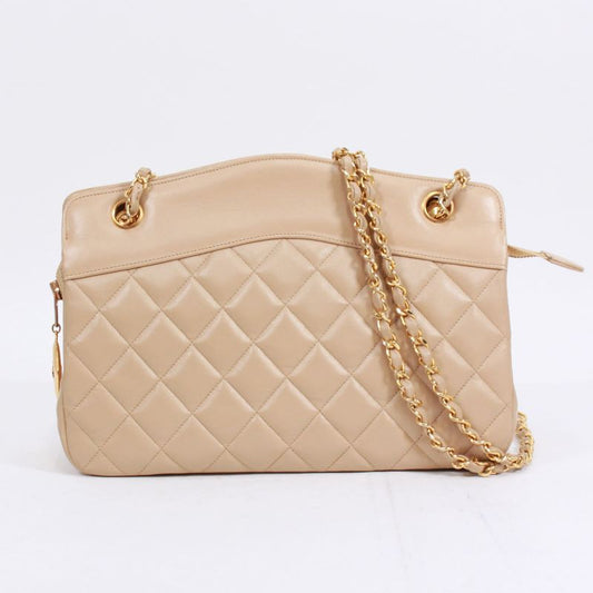 Chanel Matelasse Chain Calfskin Beige Shoulder Bag Gold