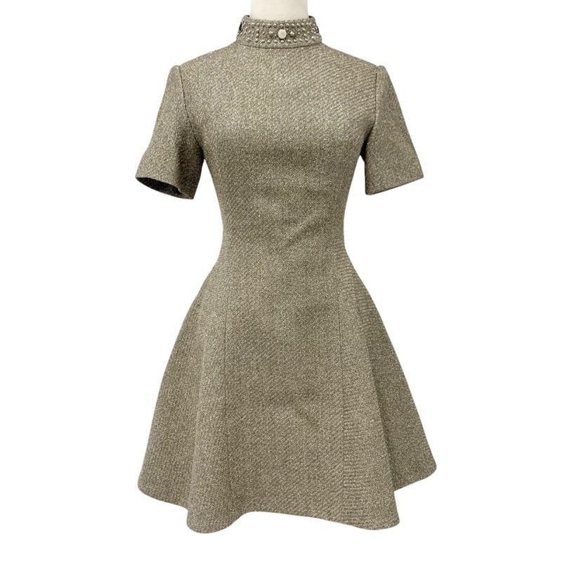 Louis Vuitton Dress Polyester Gold Silver 21 AW Studded Bijou