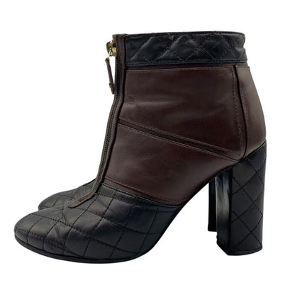 Chanel Short Boots Quilted Black Brown Leather 37 — view 2