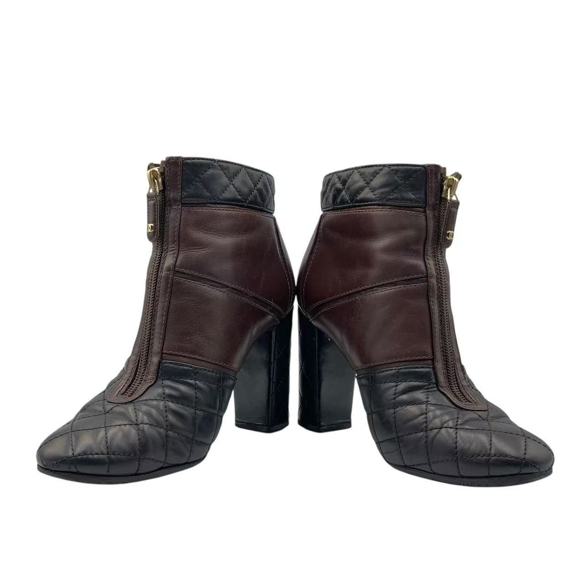 Chanel Short Boots Quilted Black Brown Leather 37 — view 4