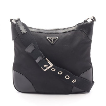Prada Shoulder Bag Black Nylon Leather Triangle Logo