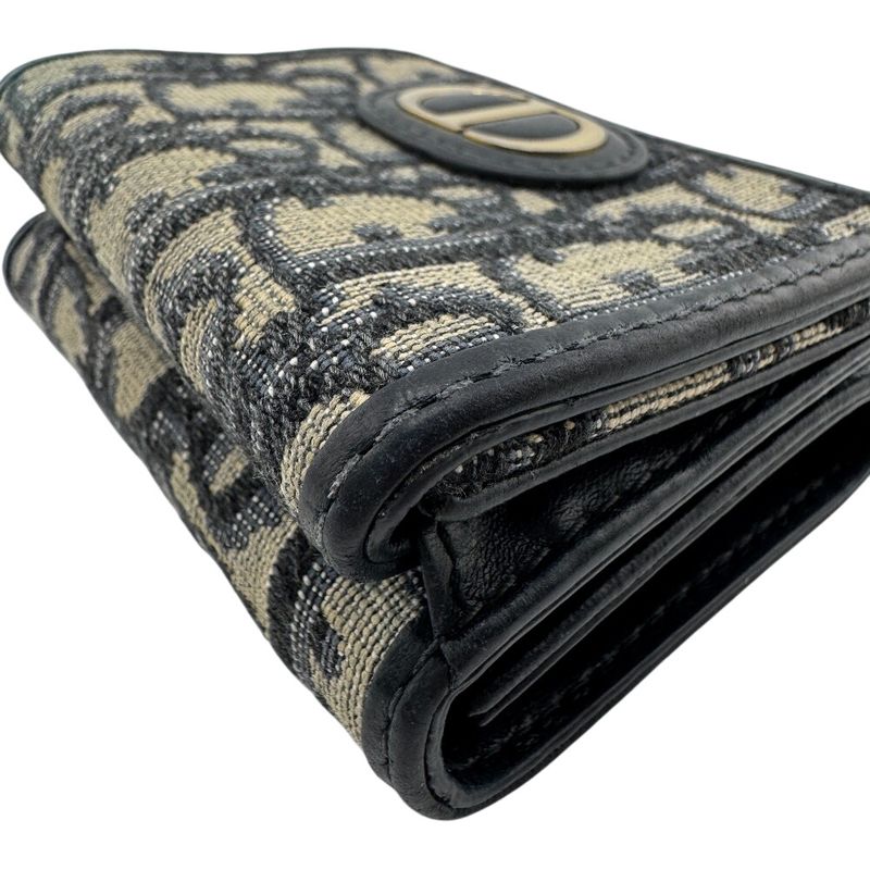 Christian DIOR Logo Plate Trotter Trifold Wallet Branded Coin Purse Bill Navy