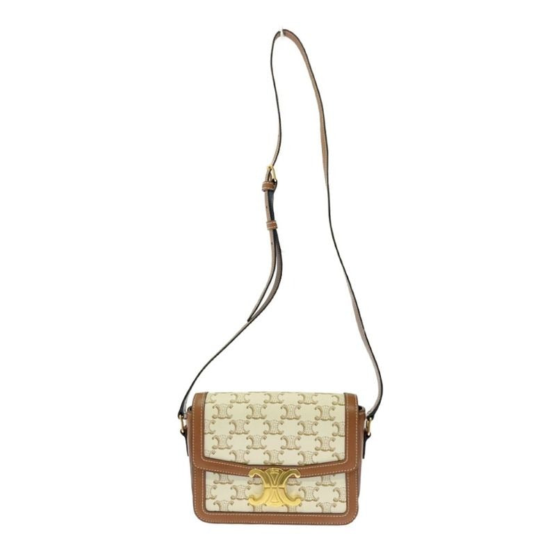Celine Calf Triomphe Canvas Teen Shoulder Bag White
