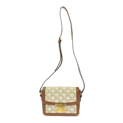 Celine Calf Triomphe Canvas Teen Shoulder Bag White