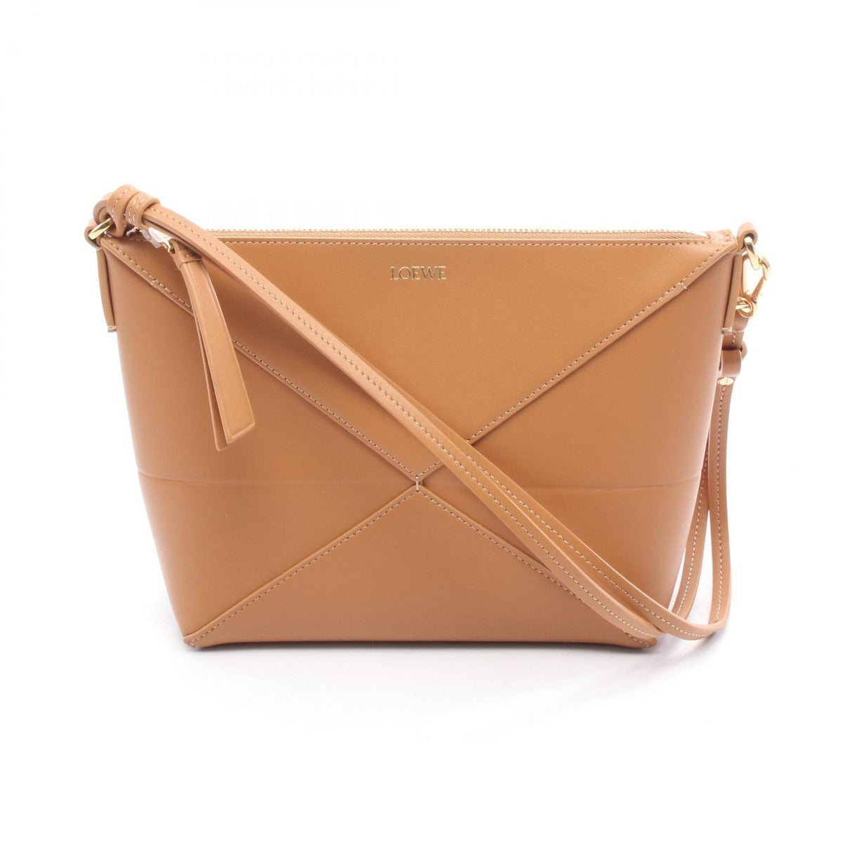 Loewe Clutch Puzzle Fold Pouch Brown Leather