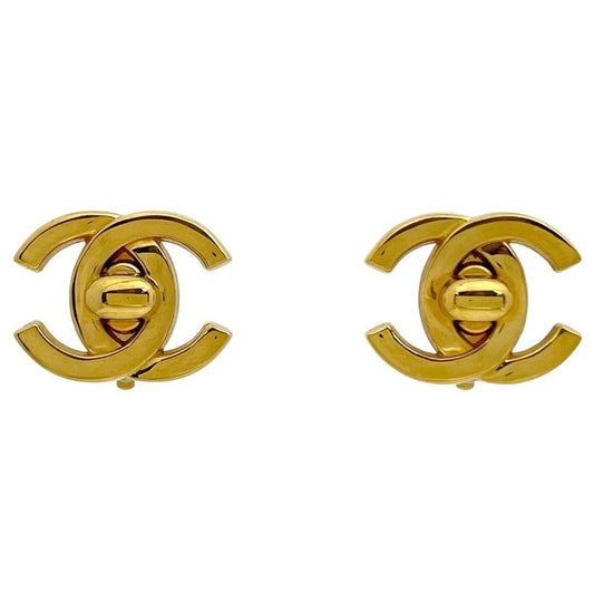 Chanel CC Logo Earrings Gold Plated