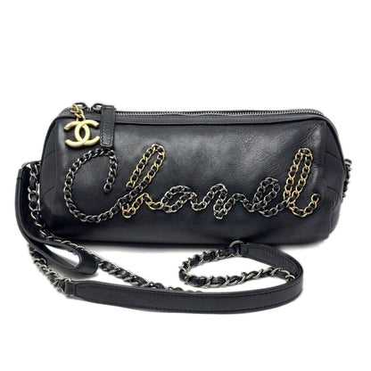 Chanel Bag Chain Shoulder 2-Way Logo Black Silver Gold Lambskin