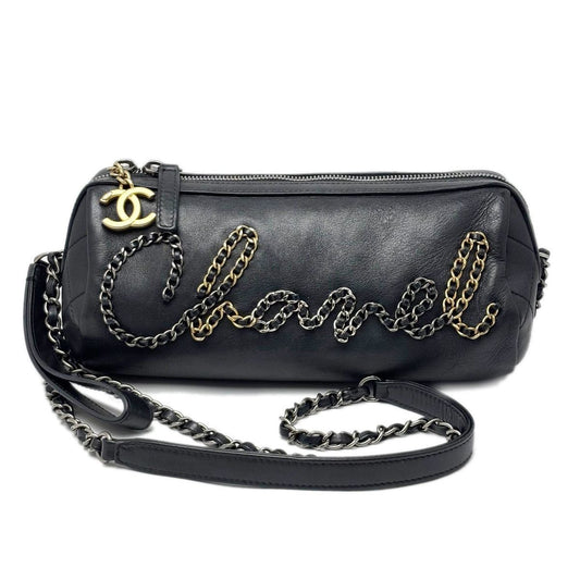 Chanel Bag Chain Shoulder 2-Way Logo Black Silver Gold Lambskin
