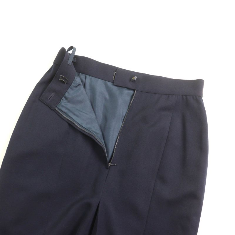 CHANEL Vintage P04471 100% Wool 90s Tight Skirt With Coco Mark Buttons Navy 38