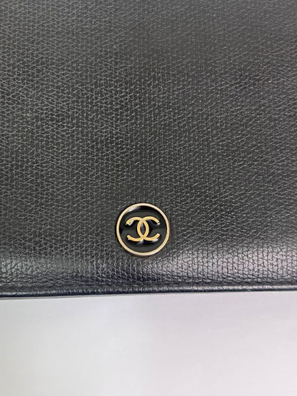 Chanel Long Wallet Coco Button Bifold Wallet Black Leather 60bs190