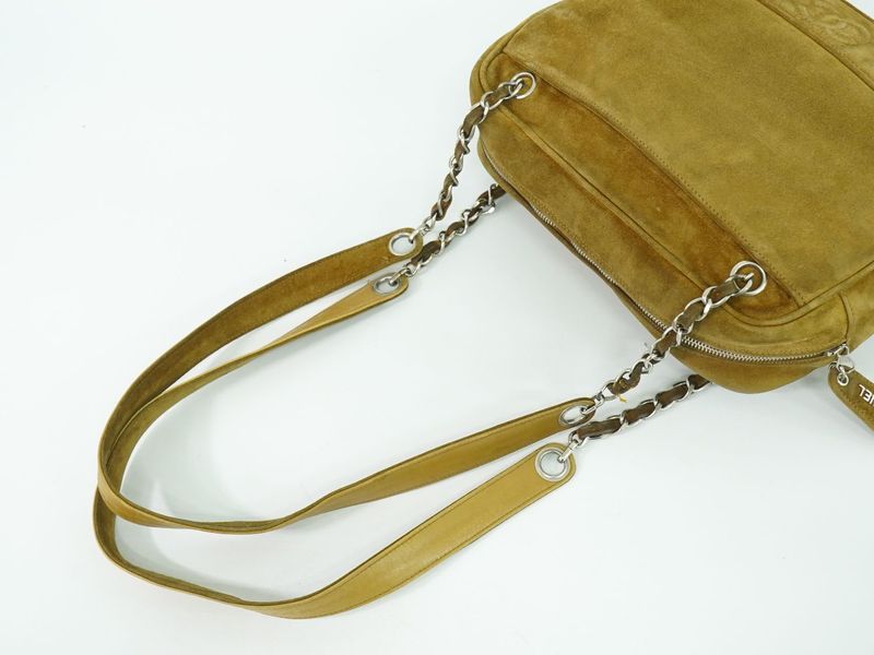 Authentic Chanel Triple Coco Mark Shoulder Bag Suede Leather Brown Coco Mark