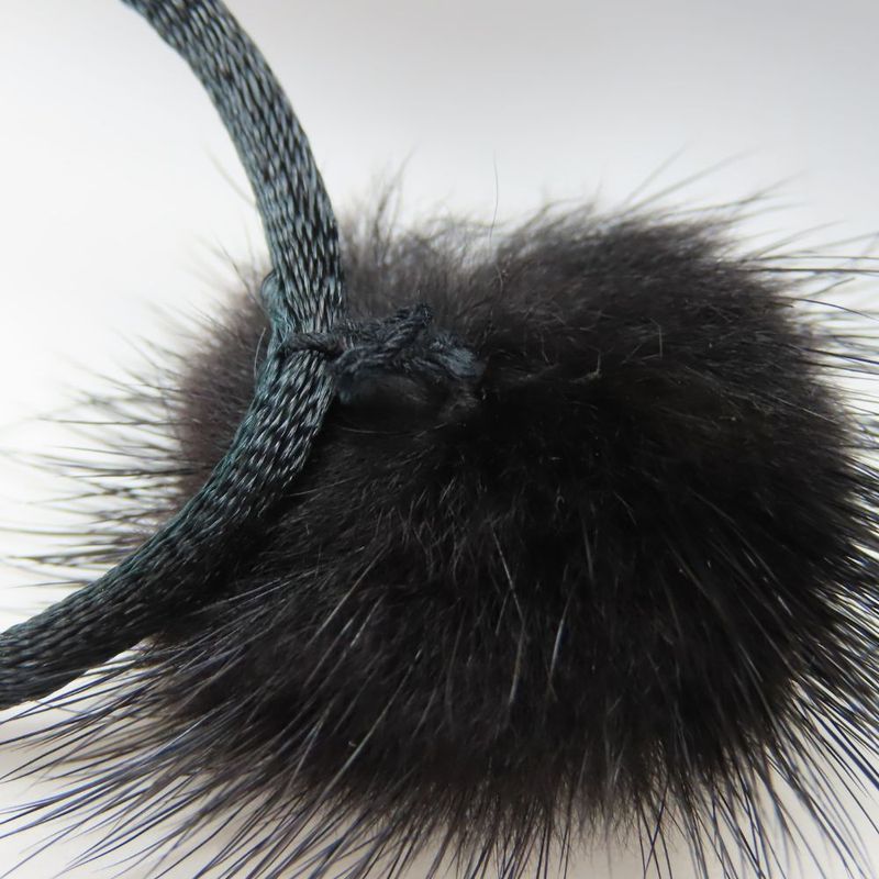 Celine Pouch Drawstring Fur Nylon Black Gold Hardware Logo Circle Small Bag