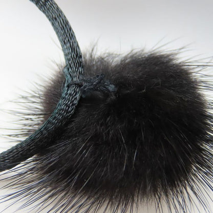 Celine Pouch Drawstring Fur Nylon Black Gold Hardware Logo Circle Small Bag