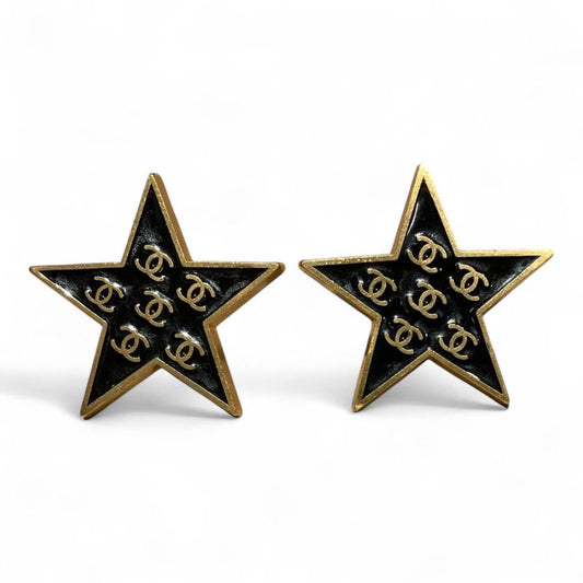 Chanel ⑤ Coco Mark Star Earrings Ladies Black FREE