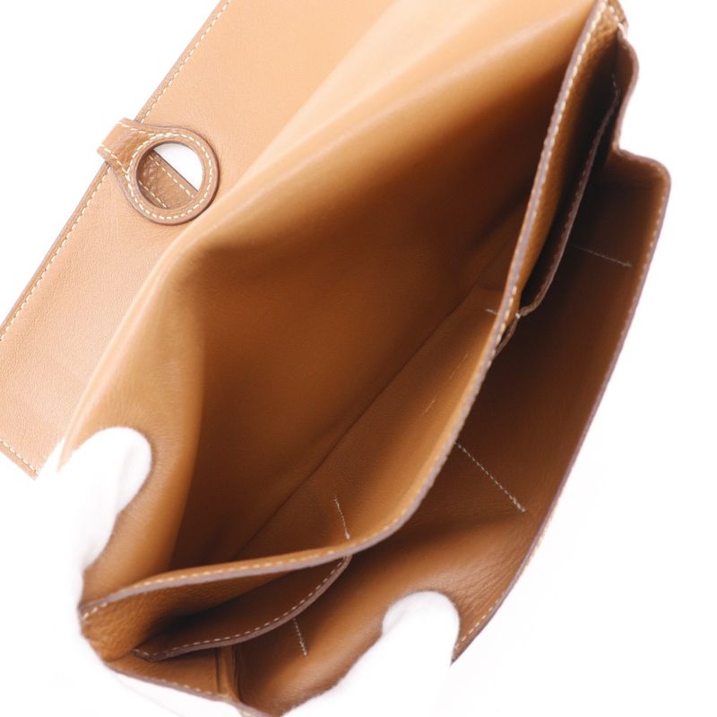 Hermes Dogon GM Taurillon Clemence Gold Brown □J Unisex Long Wallet