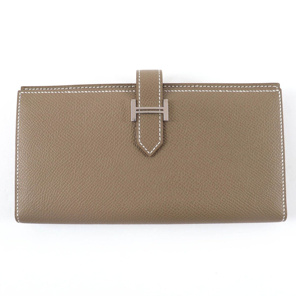 Hermes Bearn Souffle Etoupe Silver Leather Wallet
